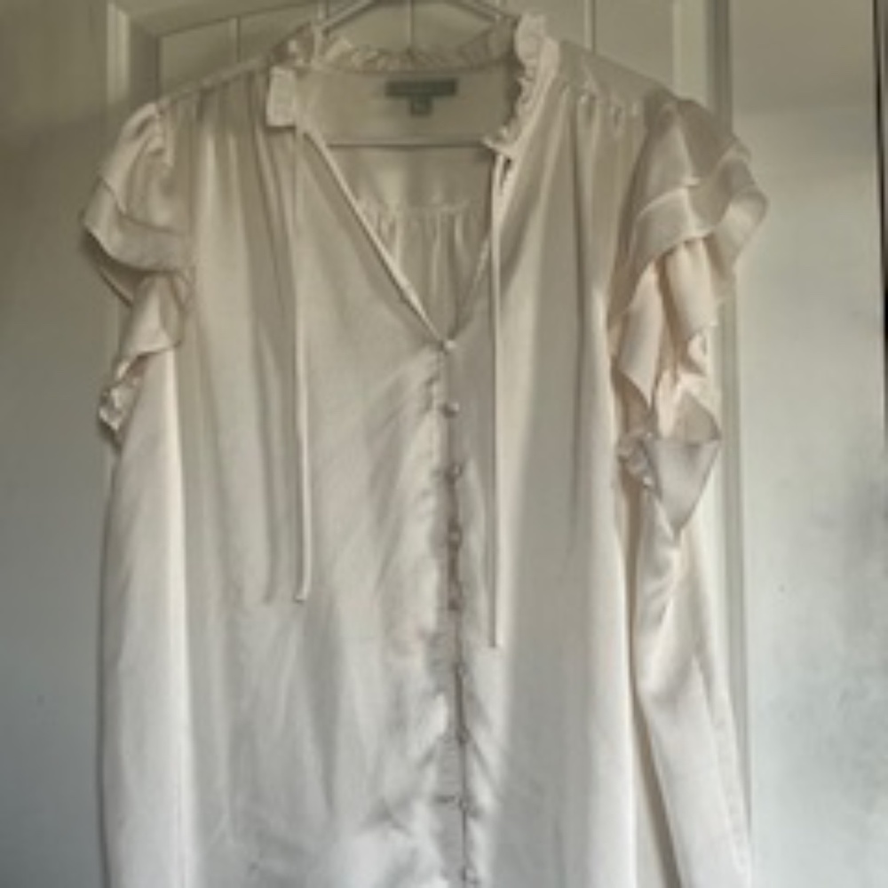Ryegrass White Short Sleeve Blouse with Ruffle Sleeves - Size 3X